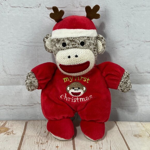 “My First Christmas” Sock Monkey Rattle Toy - Picture 1 of 7